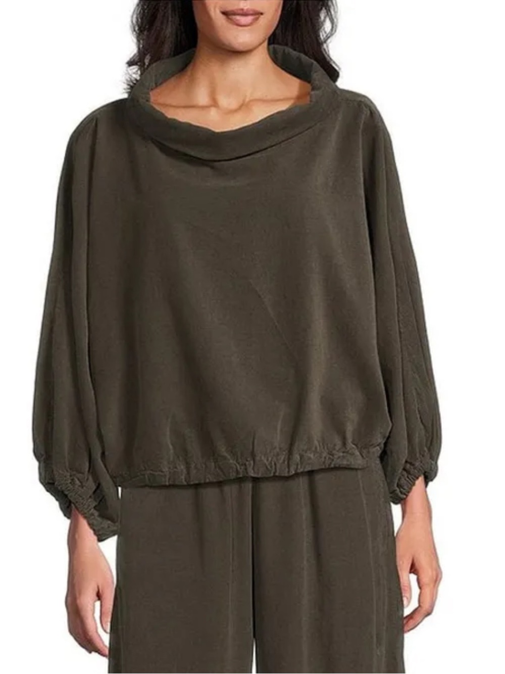 Bryn Walker Cotton Corduroy Cowl Neck Long Sleeve Elastic Trim Giovanna Shirt